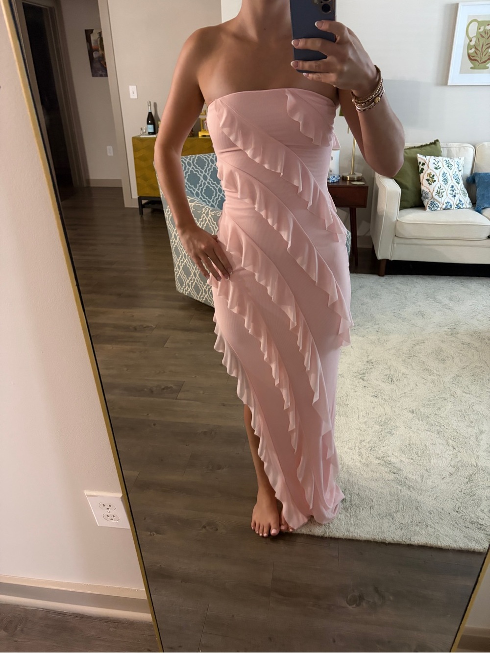 Windsor Pink Ruffle wedding guest dress XS